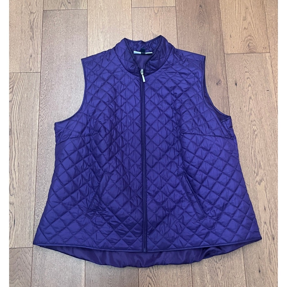 Purple Quilted Puffer Vest Women's 2X Plus Size Lightweight Karen Scott